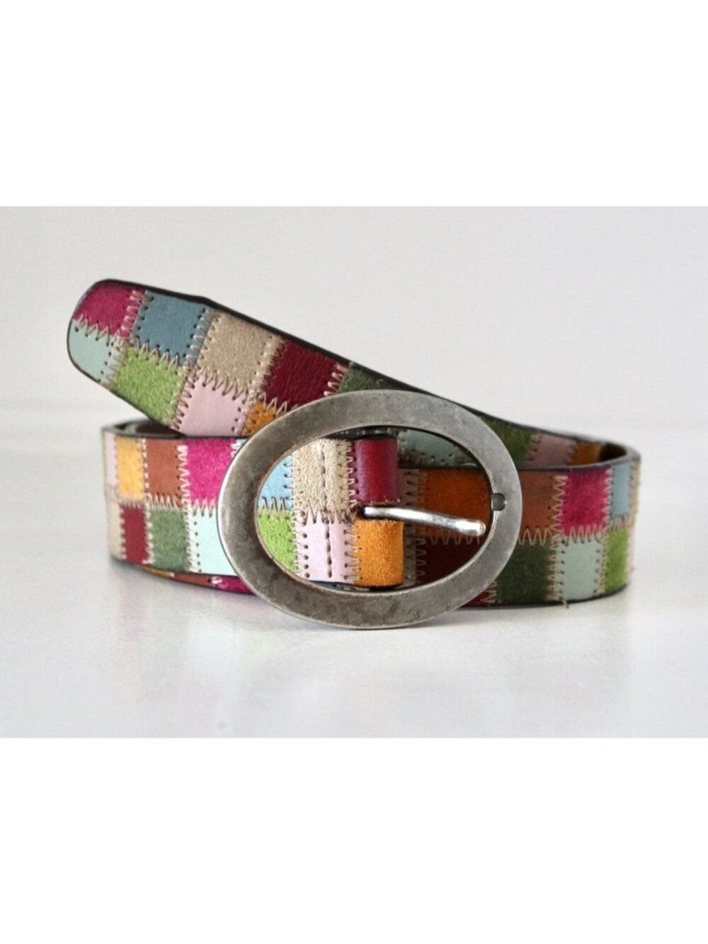 Vintage Y2K FOSSIL Genuine Leather Colorful Patchwork Belt, Size M Medium